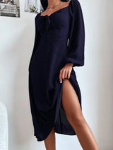 Buy Shein Polka Dot Print Knot Front Lantern Sleeve Dress in Pakistan