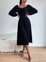 Buy Shein Polka Dot Print Knot Front Lantern Sleeve Dress in Pakistan