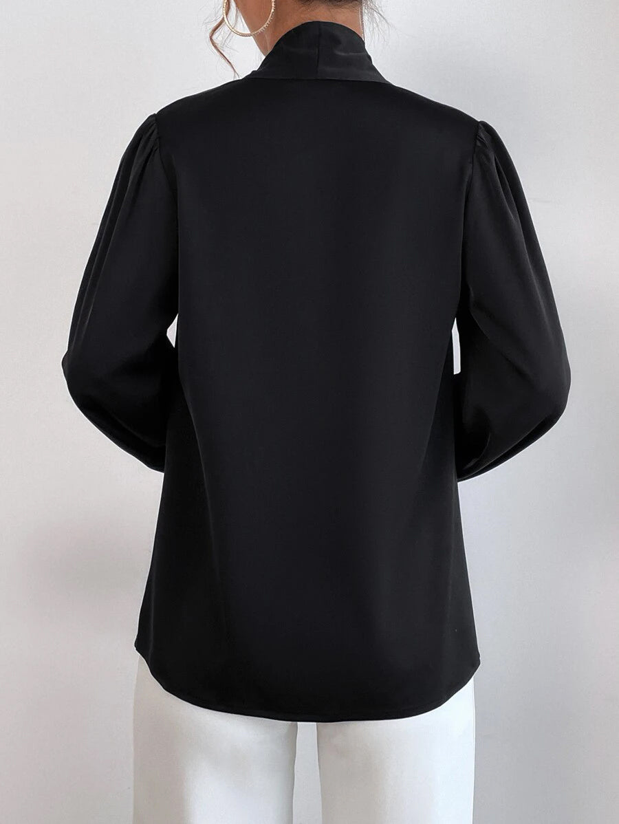 Buy Shein Satin Tie Neck Bishop Sleeve Blouse in Pakistan