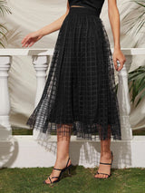Buy Shein Scallop Waistband Geo Mesh Overlay Skirt in Pakistan