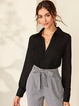 Buy Shein Solid Hiddened Button Placket Blouse in Pakistan