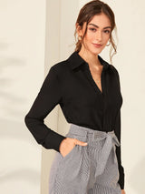 Buy Shein Solid Hiddened Button Placket Blouse in Pakistan