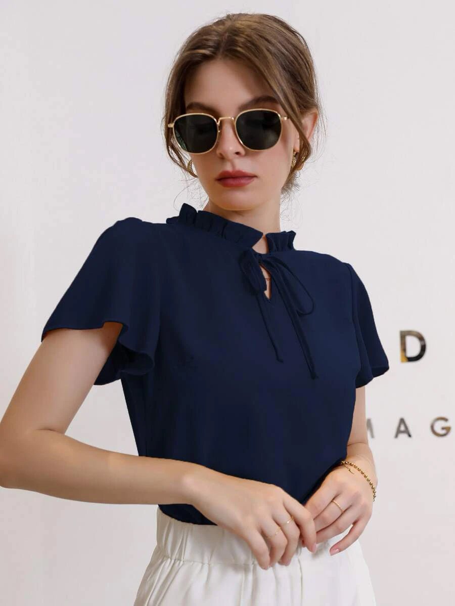 Buy Shein Tie Neck Puff Sleeve Blouse in Pakistan