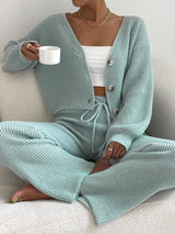 Buy SHEIN Single Breasted Drop Shoulder Cardigan & Tie Front Knit Pants in Pakistan
