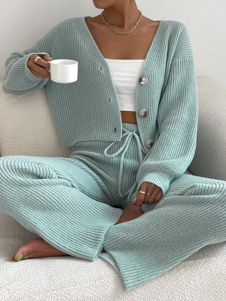 Buy SHEIN Single Breasted Drop Shoulder Cardigan & Tie Front Knit Pants in Pakistan