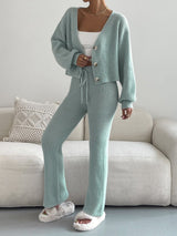 Buy SHEIN Single Breasted Drop Shoulder Cardigan & Tie Front Knit Pants in Pakistan