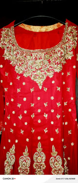 Red Long Bridal Maxi with Golden Dupatta | Women Bridals | Small | Worn Once