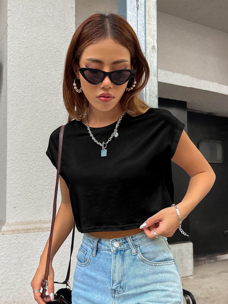 Buy SHEIN Solid Batwing Sleeve Crop Tee in Pakistan