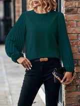 Buy SHEIN Solid Pleated Lantern Sleeve Blouse in Pakistan
