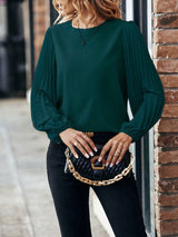 Buy SHEIN Solid Pleated Lantern Sleeve Blouse in Pakistan