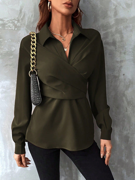 Buy SHEIN Solid Wrap Front Shirt in Pakistan