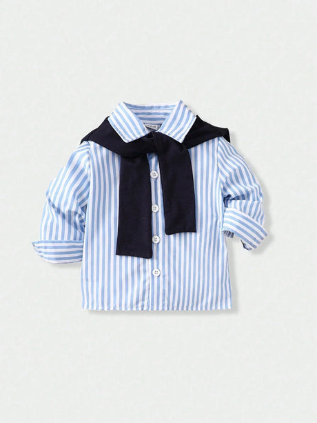 Buy SHEIN Souflis Baby Boy's French Style Striped Shirt With Shawl Collar For Spring And Summer Vacation, Daily Leisure Look in Pakistan