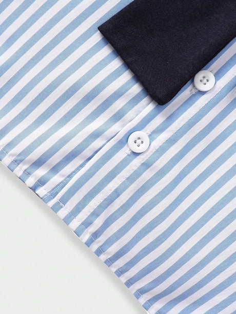 Buy SHEIN Souflis Baby Boy's French Style Striped Shirt With Shawl Collar For Spring And Summer Vacation, Daily Leisure Look in Pakistan