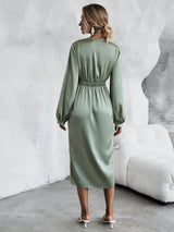Buy SHEIN Square Neck Lantern Sleeve Split Thigh Satin Dress in Pakistan
