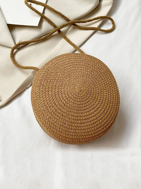 Buy SHEIN Flower Graphic Circle Straw Bag, Vintage Shoulder Beach Bag, Women's Crossbody Purse Mini Flower Decor Straw Bag in Pakistan
