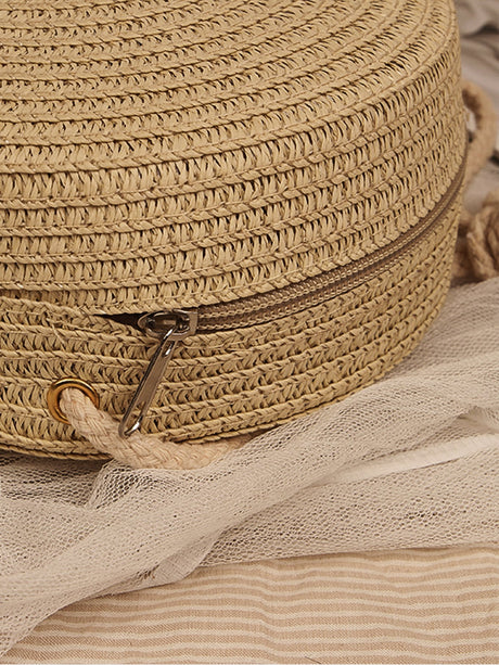 Buy SHEIN Flower Graphic Circle Straw Bag, Vintage Shoulder Beach Bag, Women's Crossbody Purse Mini Flower Decor Straw Bag in Pakistan