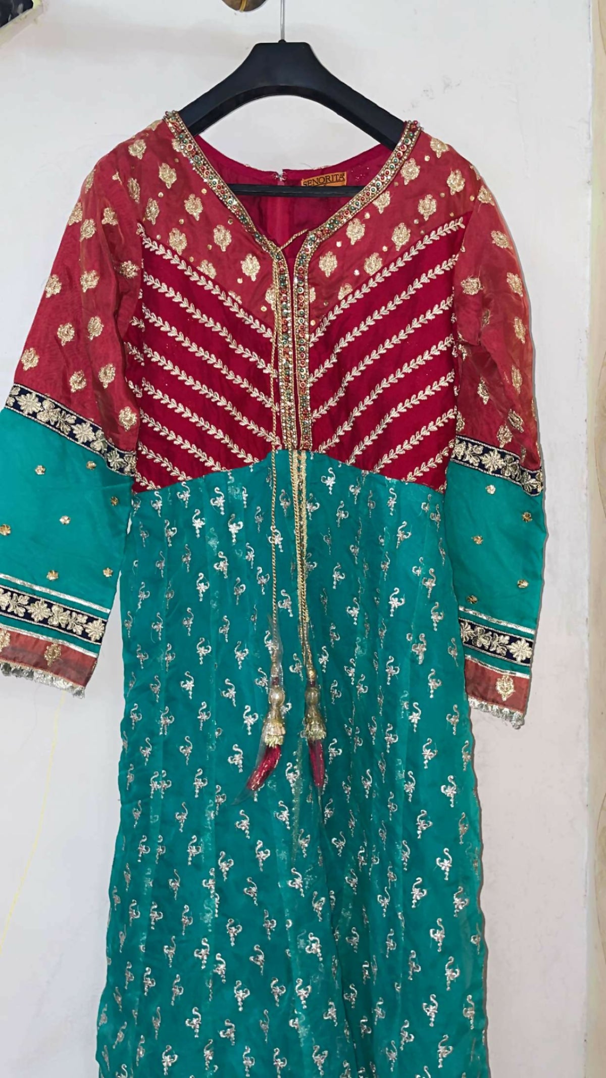Frock with Gharara | Women Locally Made Formals | Small | Blue & Red | Brand New