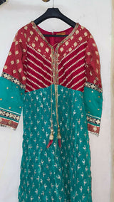 Frock with Gharara | Women Locally Made Formals | Small | Blue & Red | Brand New