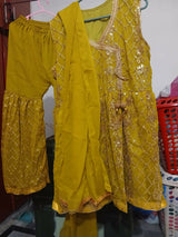 Mehndi Party Wear | Women Locally Made Formals | Ghararas, Shararas & Lehngas | Yellow | Medium | Worn Once