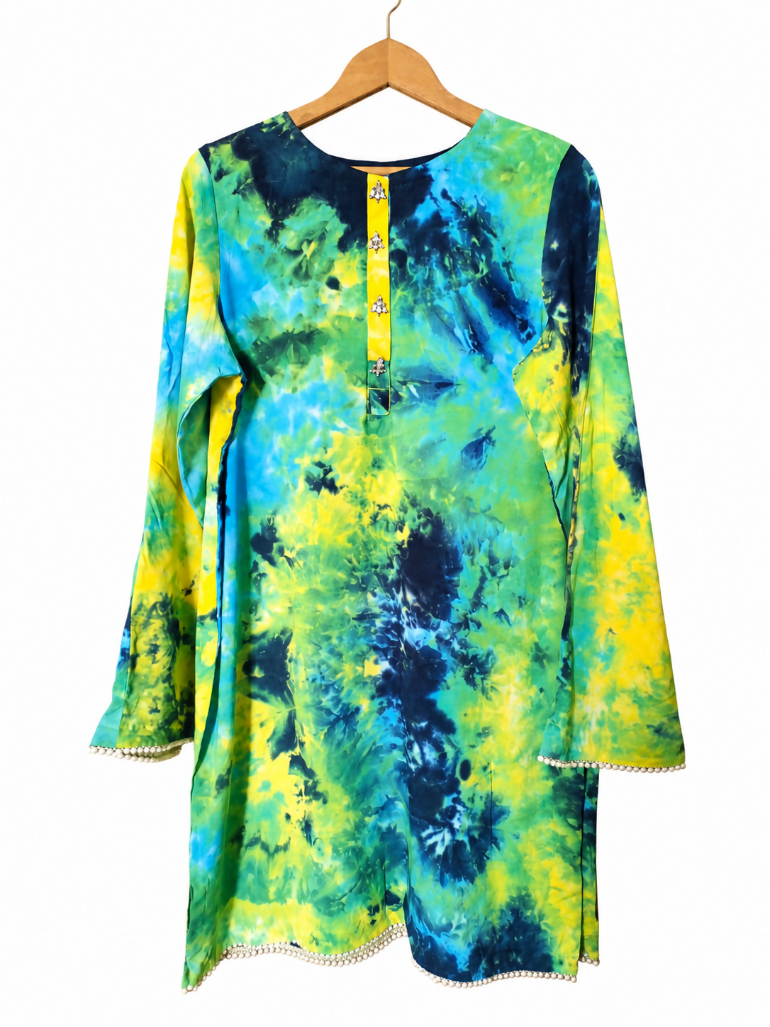 Linen Dress | Women Locally Made Kurta | Blue & Yellow | Large | New