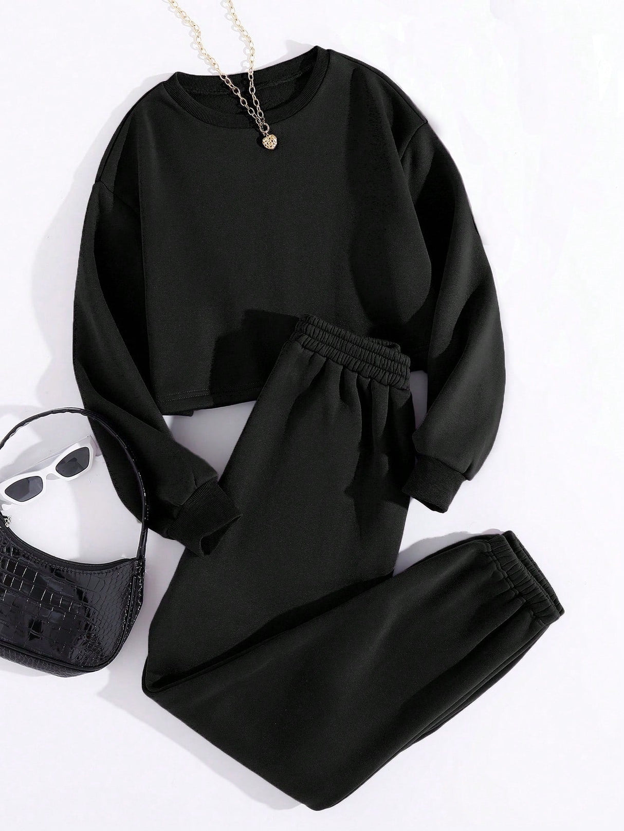 Buy SHEIN Thermal Lined Solid Sweatshirt With Joggers in Pakistan