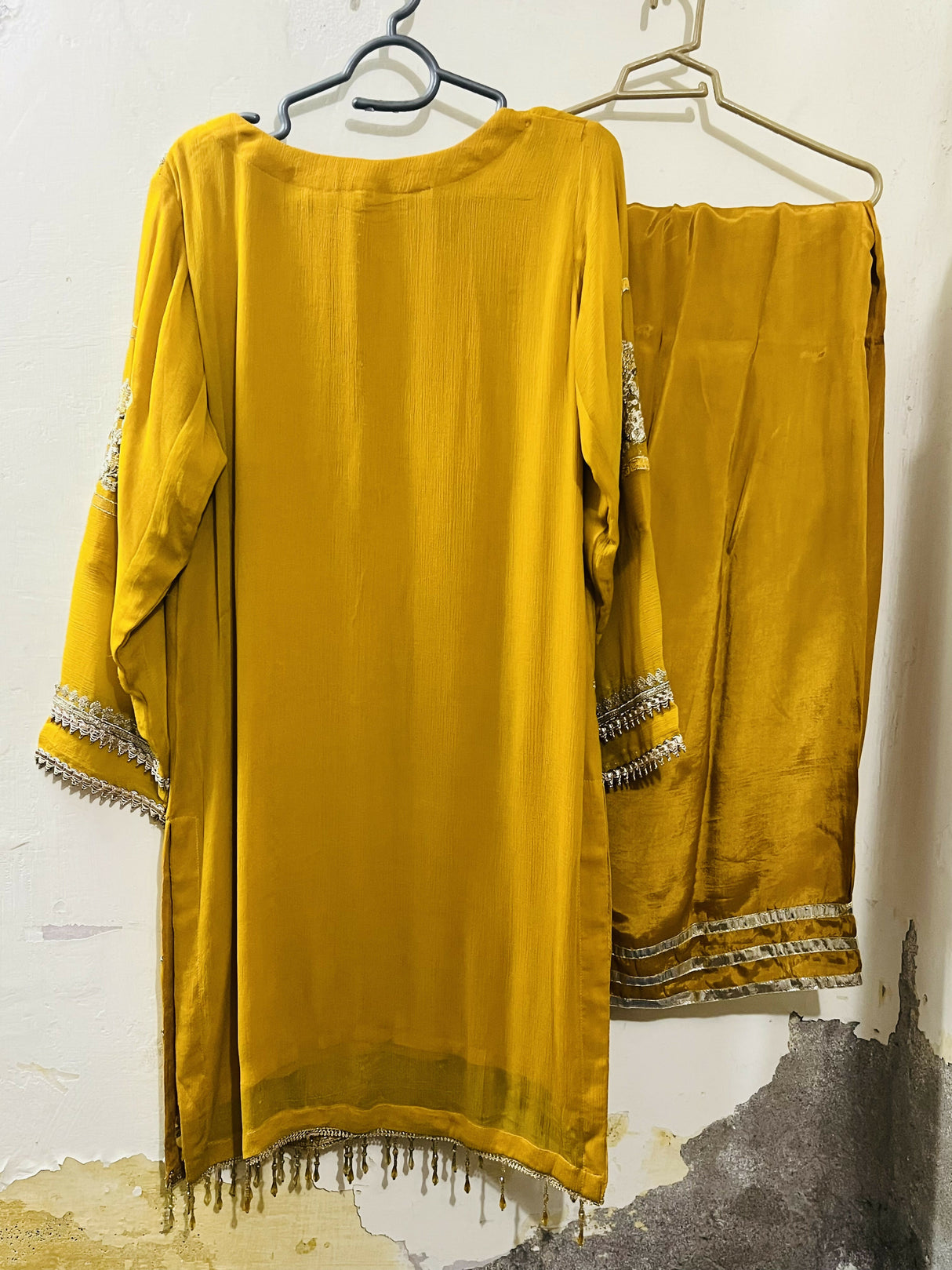 Sheikh Botique | Mehandi Chiffon Dress | Medium | Worn Once