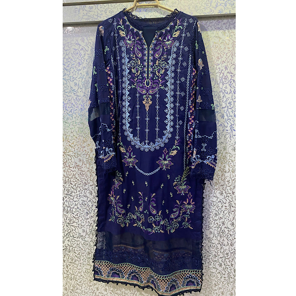 Fully Embroidered 3PC Dress | Women Locally Made Kurta | Blue Kurta | Medium | Worn Once
