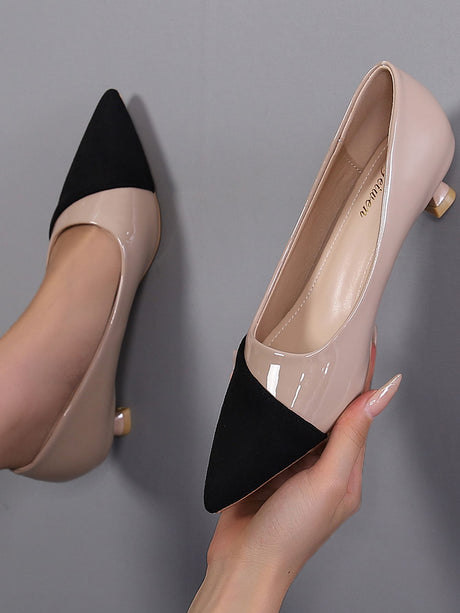 Buy SHEIN Two Tone Point Toe Heeled Court Pumps, Multicolor Elegant Color Blocking Women's High Heel Single Shoes in Pakistan