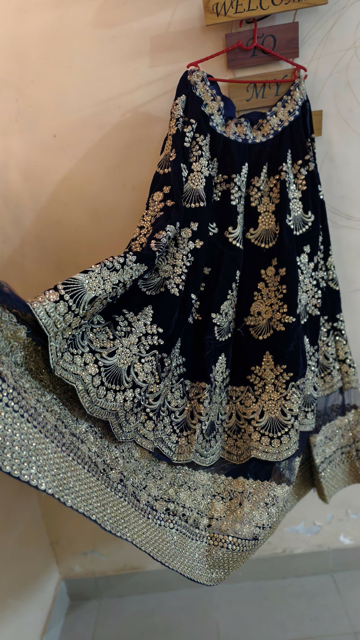 Navy Blue Heavy Lehnga | Women Locally Made Formals | Small | Blue & Golden | New