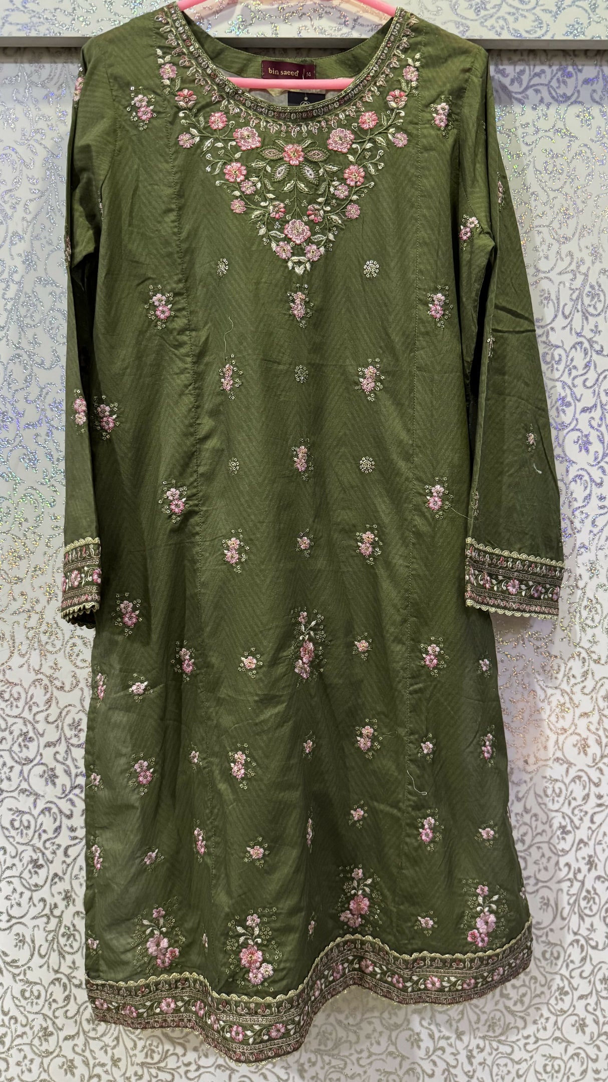 Bin Saeed | Women Branded Kurta | Green Kurta | Medium | Brand New