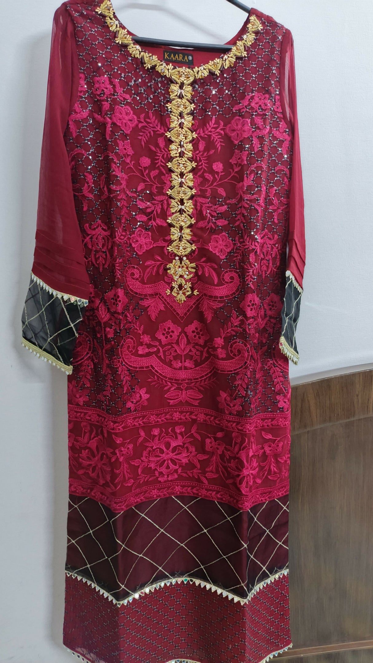 Kaara | Women Branded Formals | Black & Maroon | Small | Brand New