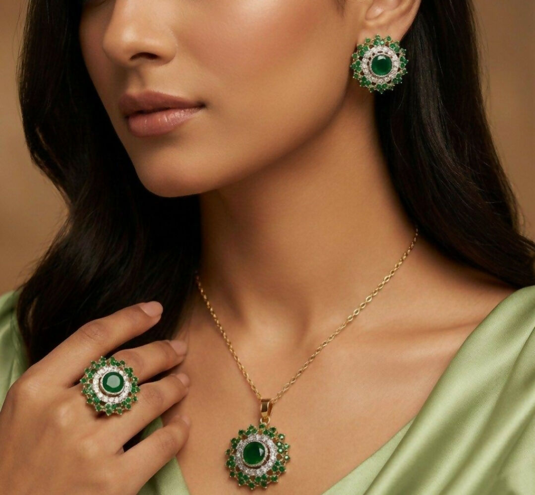 Round Stone Flower Pendant Set-00268 | Women Jewelry | Necklaces & Pendants | Brand New