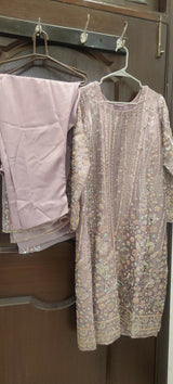 Heavy Embroidered Cut Dana Lilac Dress | Women Locally Made Kurta | Large | Brand New