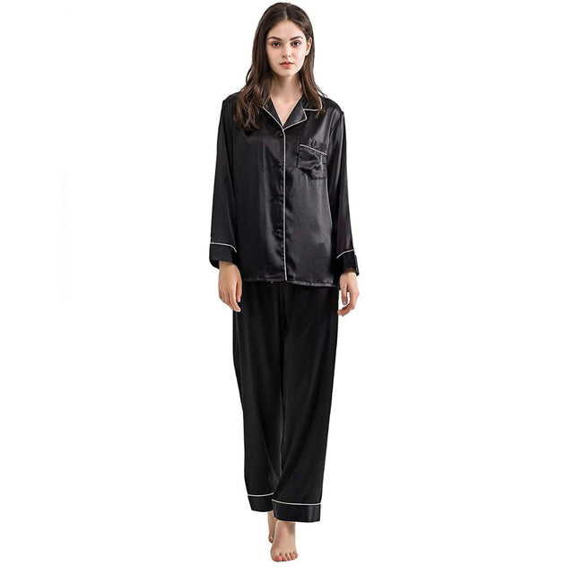 Buy Silk PJ Set With Scrunchie - Black in Pakistan