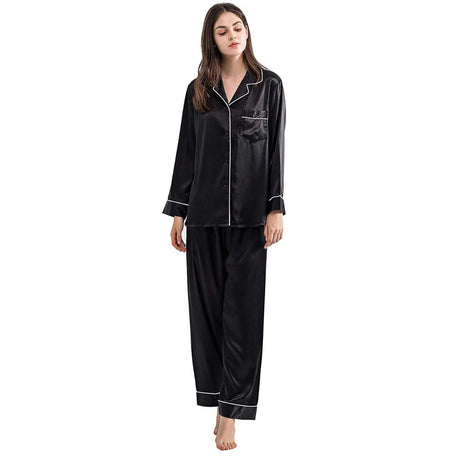 Buy Silk PJ Set With Scrunchie - Black in Pakistan