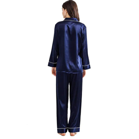 Buy Silk PJ Set With Scrunchie - Navy Blue in Pakistan