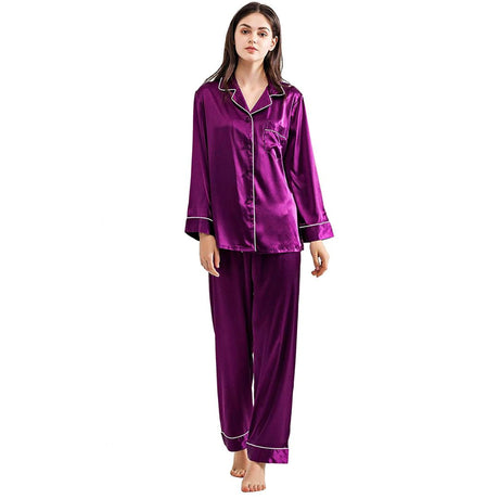 Buy Silk PJ Set With Scrunchie - Purple in Pakistan
