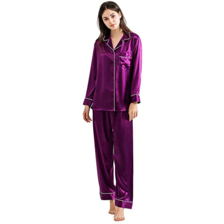 Buy Silk PJ Set With Scrunchie - Purple in Pakistan