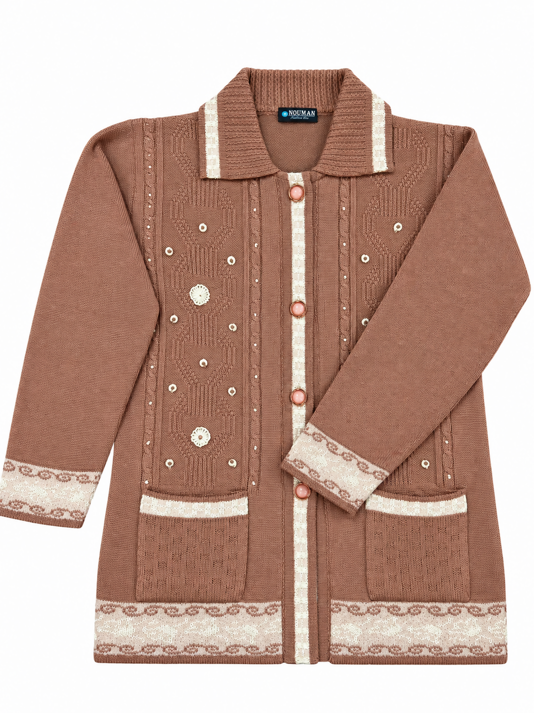 Pink Sweater | Women Sweaters & Jackets | Tea Pink & Off White | Medium | Brand New