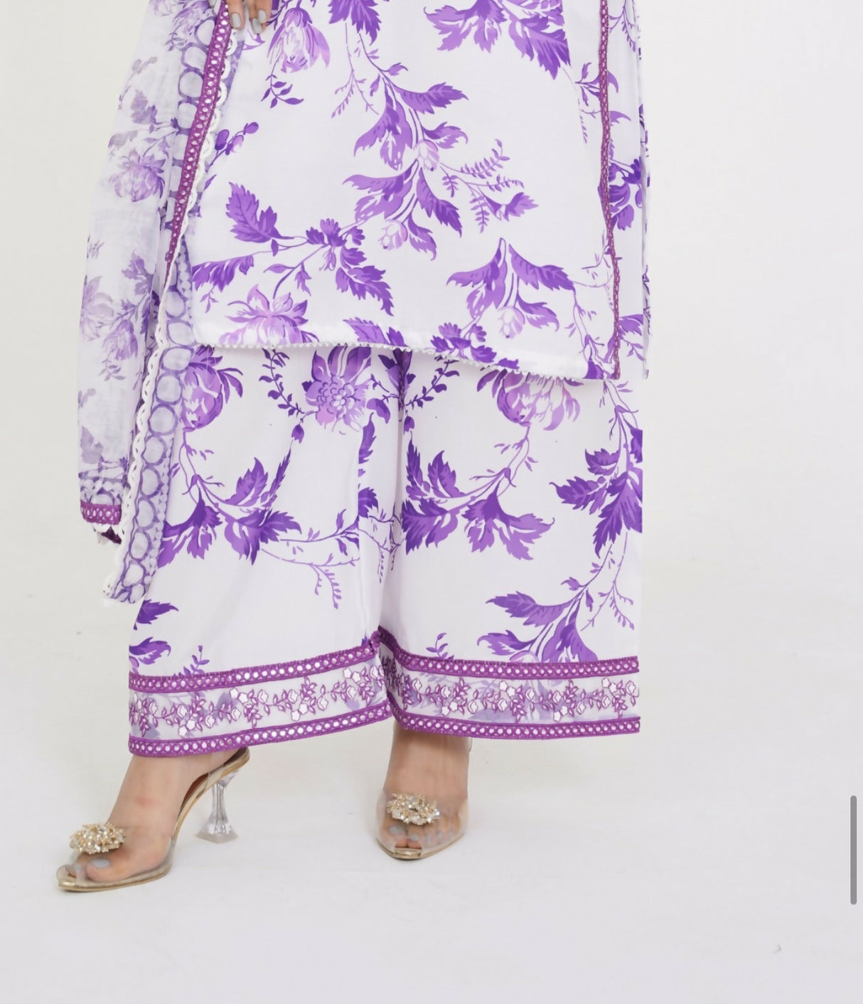Beautiful White & Purple Suit | Women Locally Made Kurta | Small | New