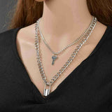 Lock-Key Double Chain Necklace | Women Jewelry | Necklaces & Pendants | Standard | Silver | Brand New