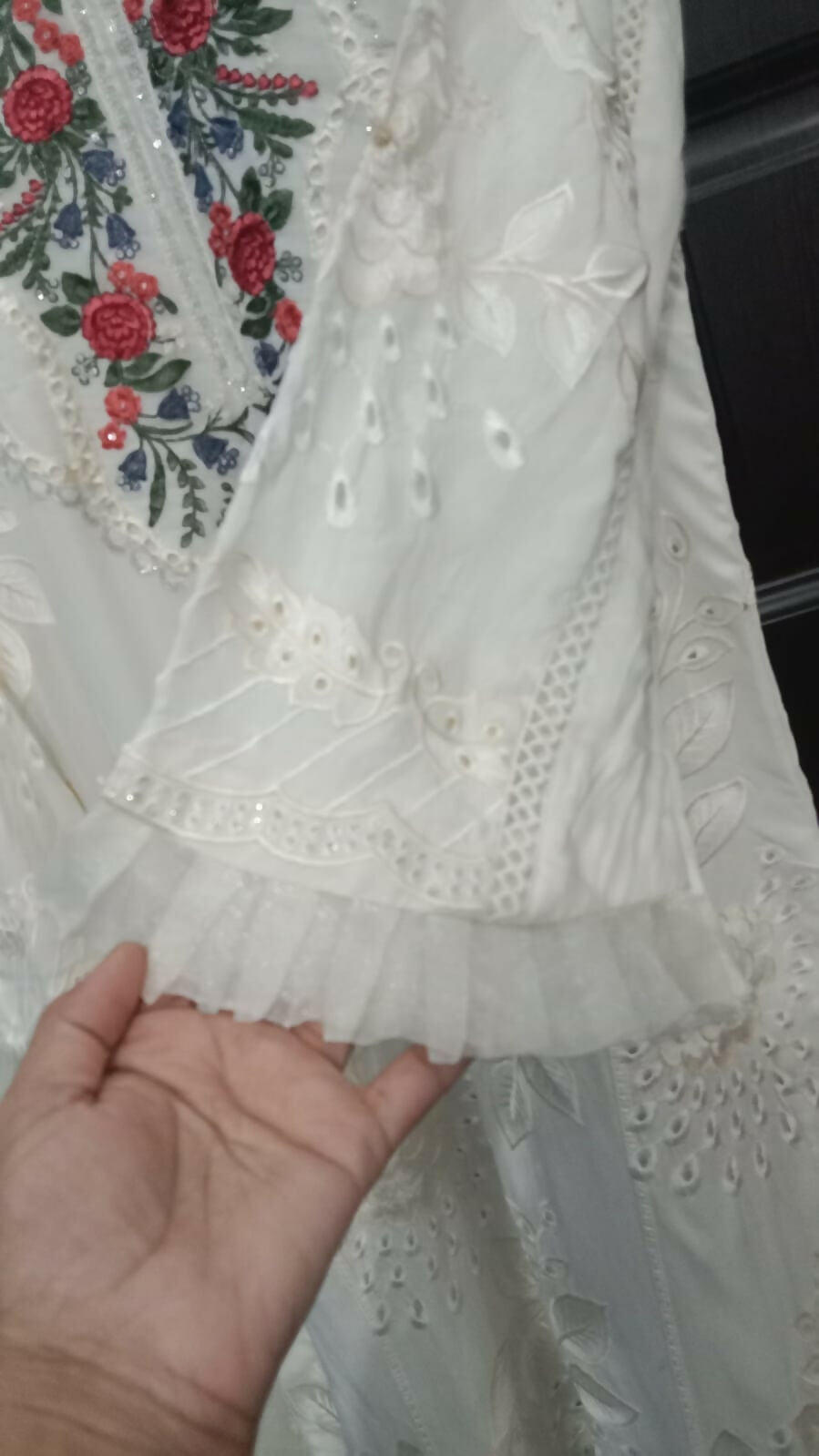 Viscose Embroidered Dress | Women Locally Made Kurta | Off White | Large | Worn Once