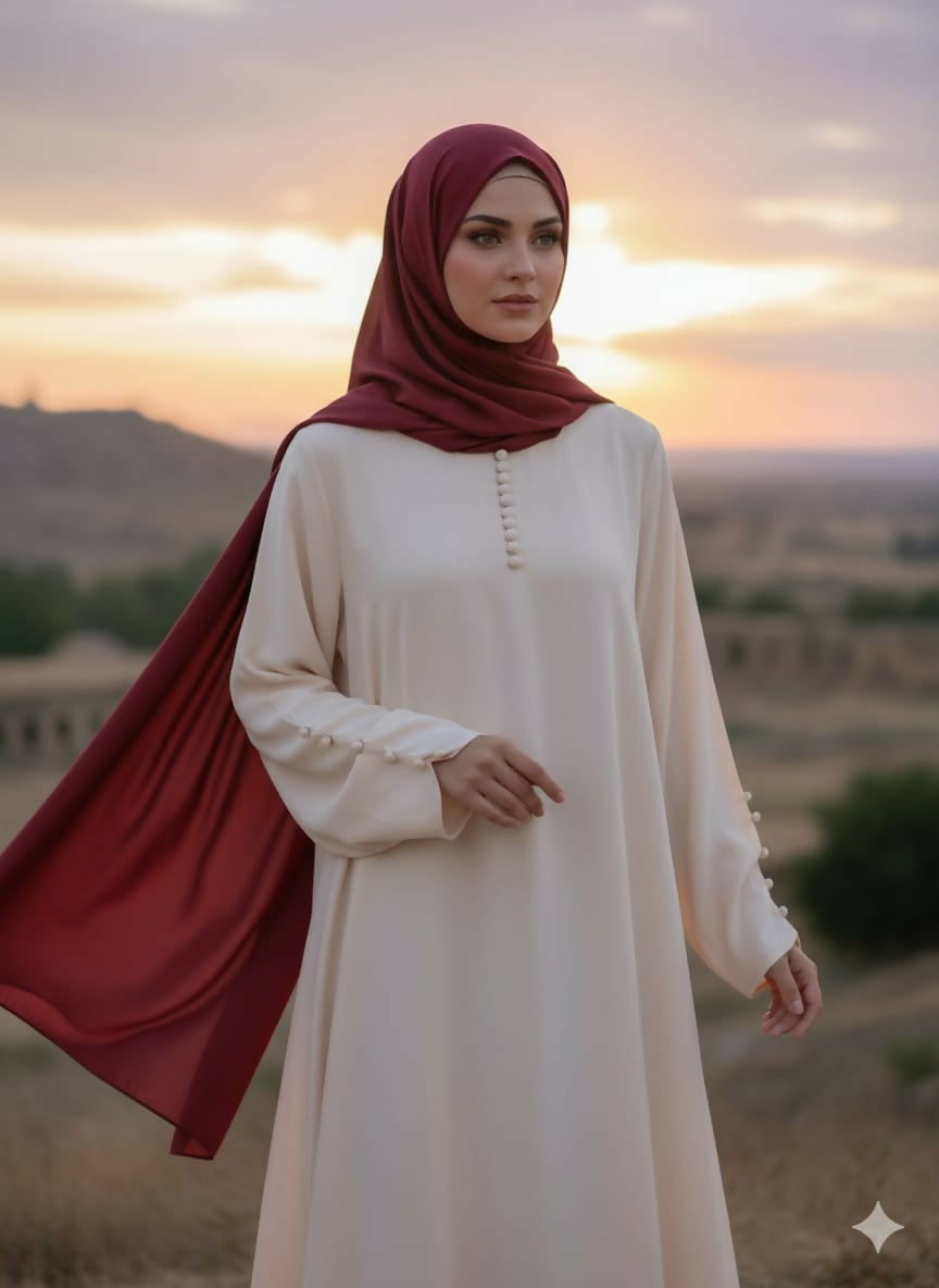 Beige Button Sleeves Maxi Abaya | Women Accessories | Large | New