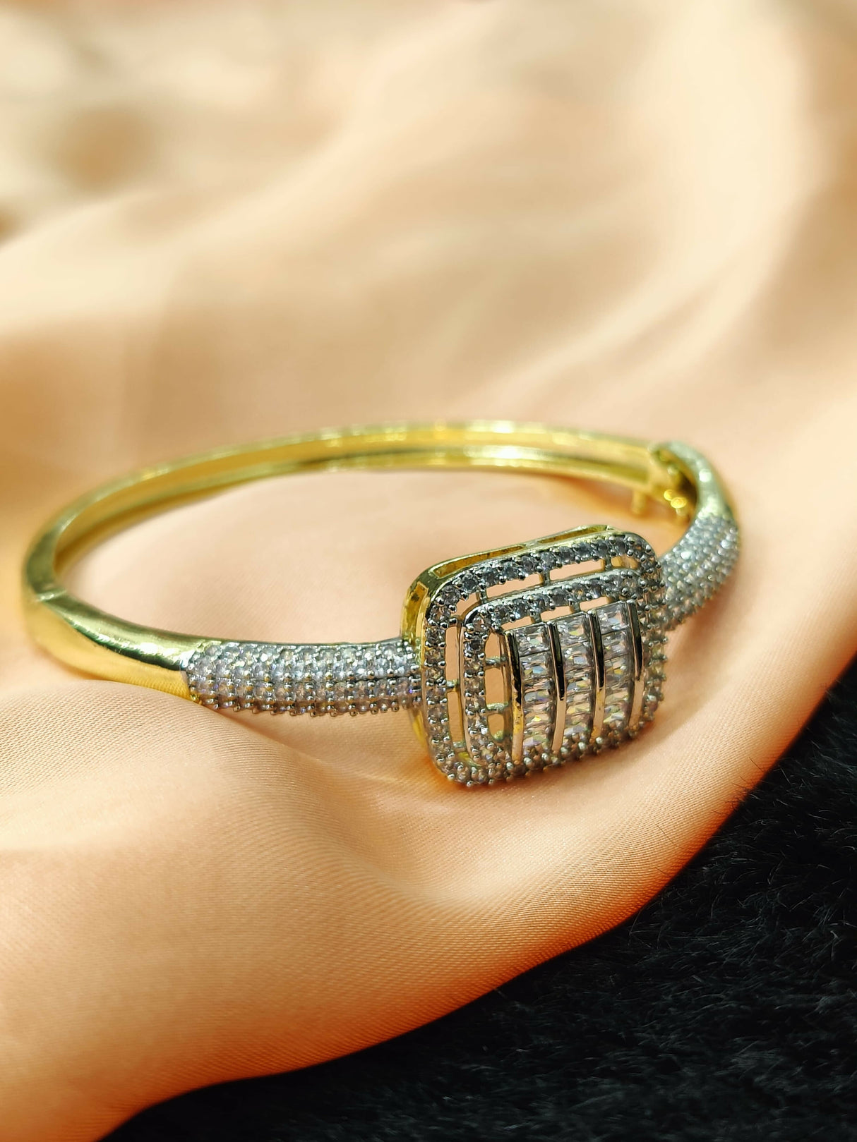 Gold Plated Zircon Stones Handcuff | Women Jewelry | Bangles/Bracelets | Brand New