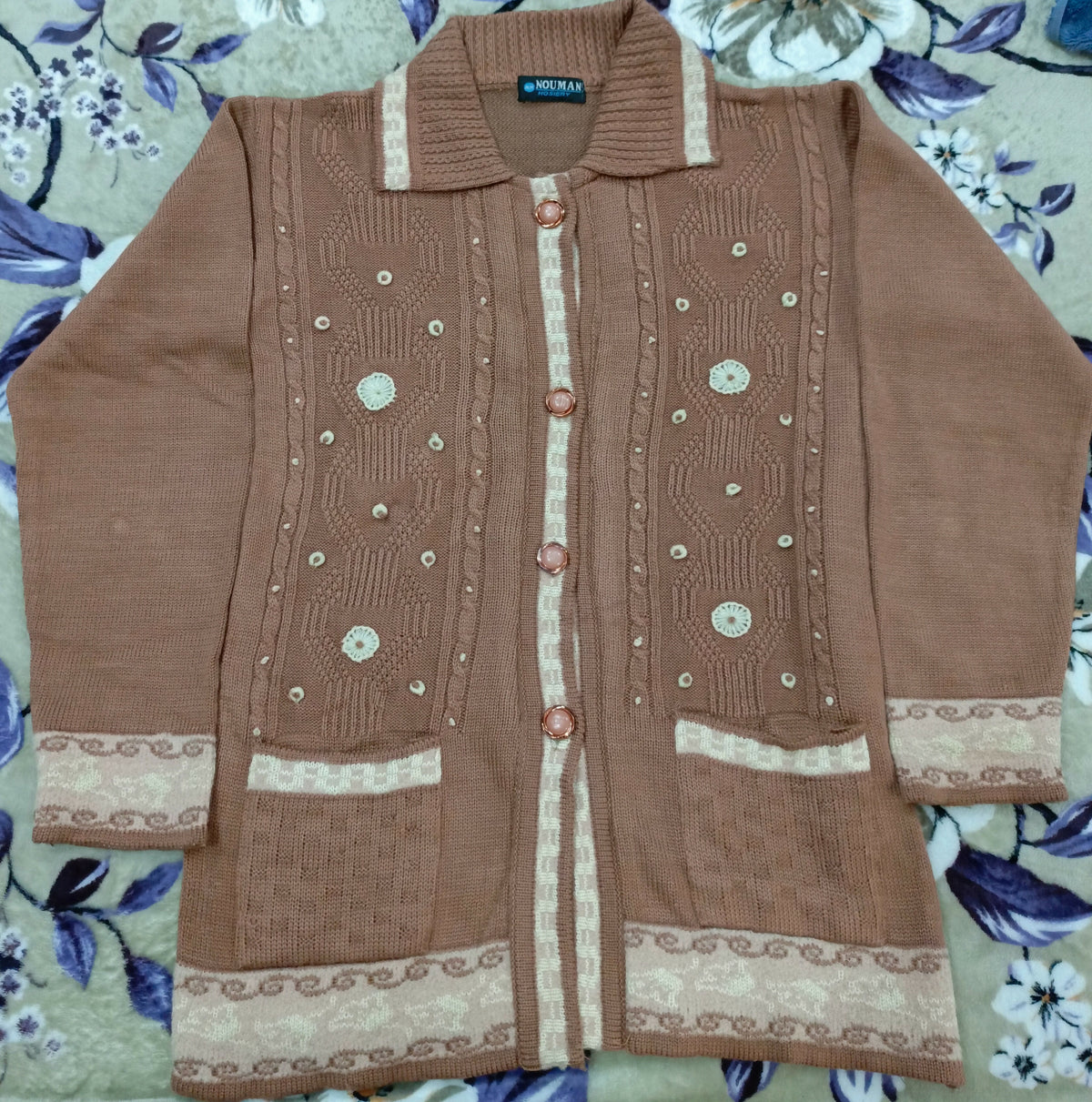 Pink Sweater | Women Sweaters & Jackets | Tea Pink & Off White | Medium | Brand New