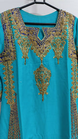 Mayar by Abdullah Faheem | Women Branded Formals | Blue & Golden | Small | Worn Once