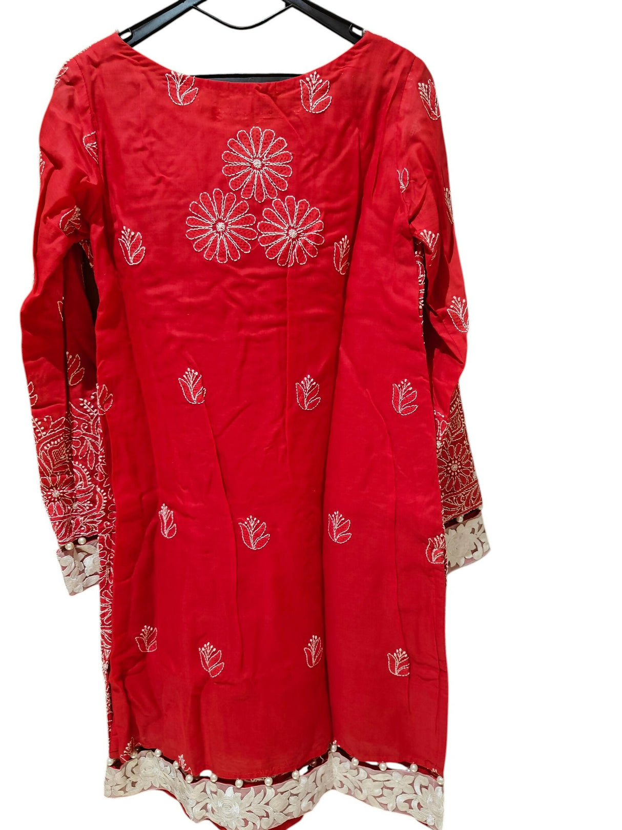 Red Chikankari Kurta | Women Locally Made Kurta | Small | Worn Once