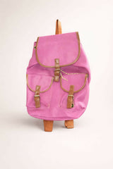 Compact Pink Canvas Backpack | Cute Laptop, School & Travel Bag | Women Bags | Medium | Worn Once