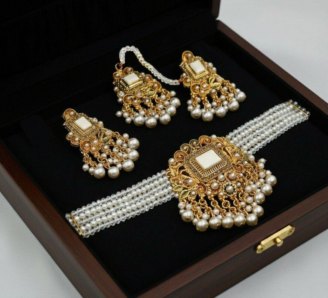 Rectangle Pearl Drop Choker Set-00265 | Women Jewelry | Wedding Jewelry & Sets | Brand New