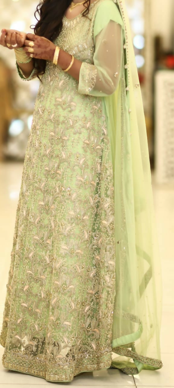 Stylish Pista Color Bridal Maxi | Women Bridals | Small | Worn Once